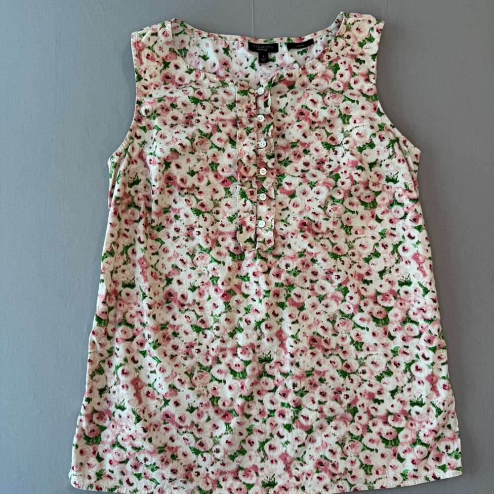 Talbots Pink & White Floral Ruffle Tank Top